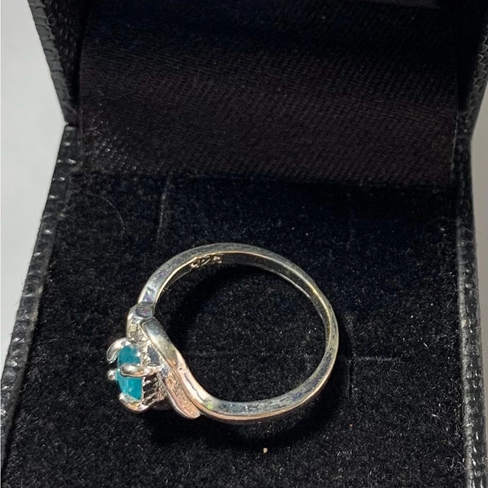 STERLING SILVER PLATED AQUAMARINE RING SIZE 6.5 - Picture 2 of 4
